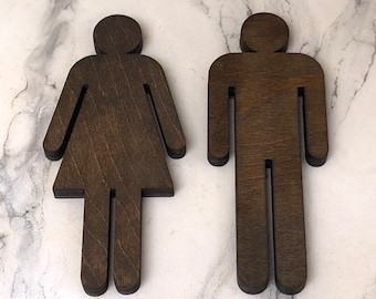Laser Cut Wood Bathroom Sign Set: Modern Restroom Decor, 7 Color Options