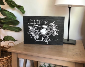 Capture Life Photographer Sign, Camera Sign Photographer Gift 3d Laser Cut Wood Sign