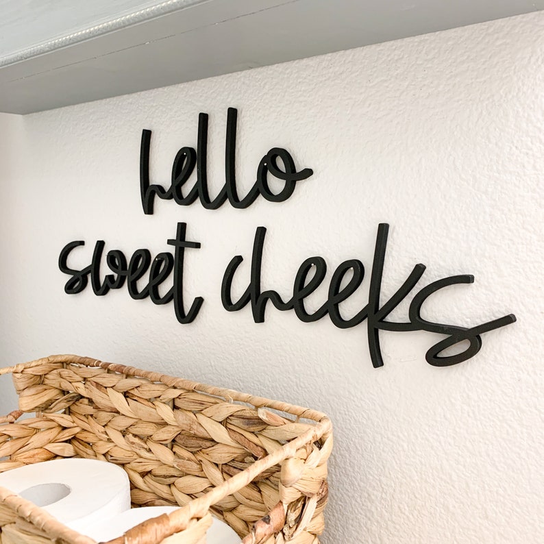 Funny Bathroom Sign, Hello Sweet Cheeks Wood Cutouts, Laser Cut Restroom Bathroom Decor, Bath Sign image 4