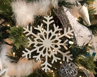 Wooden Snowflake Christmas Tree Ornaments, Wood Laser Cut Christmas Ornaments, Snowflake Ornaments