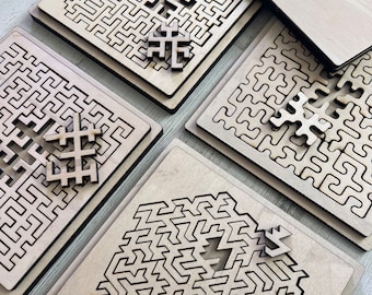 Wooden Fractal Puzzles, Stack of 4 Puzzles, Coffee Table Decor, Stocking Stuffers Jigsaw Puzzle