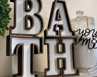 Bath Sign Marquee Letter Cutout, Laser Cut Wood Letter Sign Wooden Letter Wall Decor, Wooden Bathroom Sign