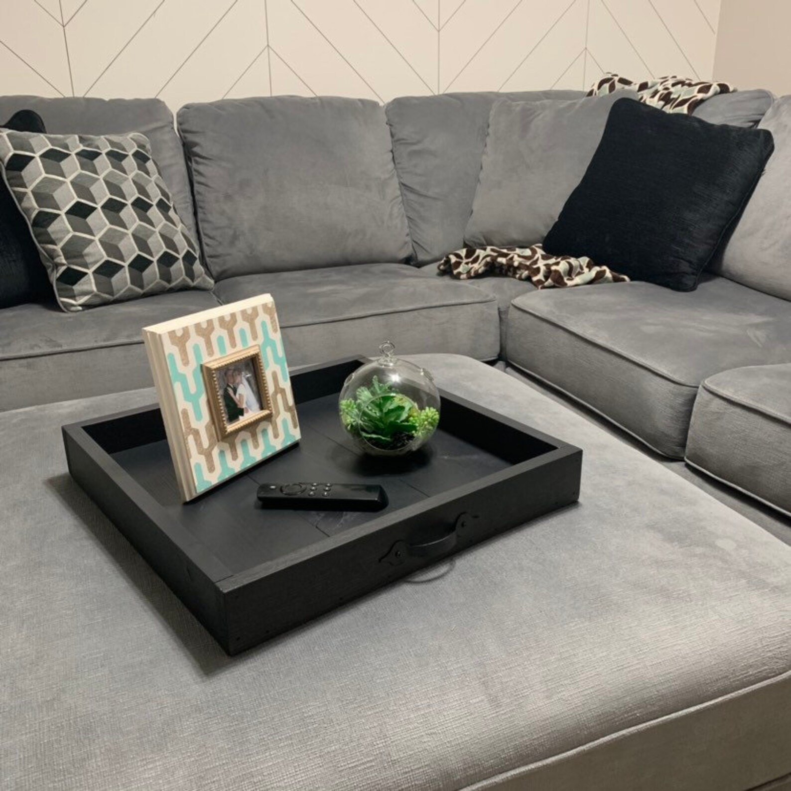 Black Rustic Wood Coffee Table Tray Home Decor Ottoman Tray Etsy