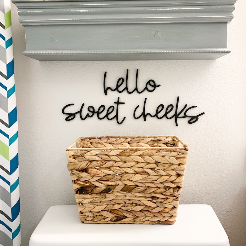 Funny Bathroom Sign, Hello Sweet Cheeks Wood Cutouts, Laser Cut Restroom Bathroom Decor, Bath Sign image 1