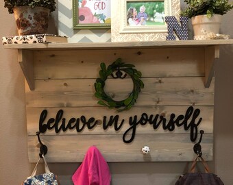 Believe in Yourself Wall Decor Wood Cutout, Wooden Word