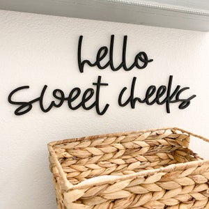 Funny Bathroom Sign, Hello Sweet Cheeks Wood Cutouts, Laser Cut Restroom Bathroom Decor, Bath Sign image 5