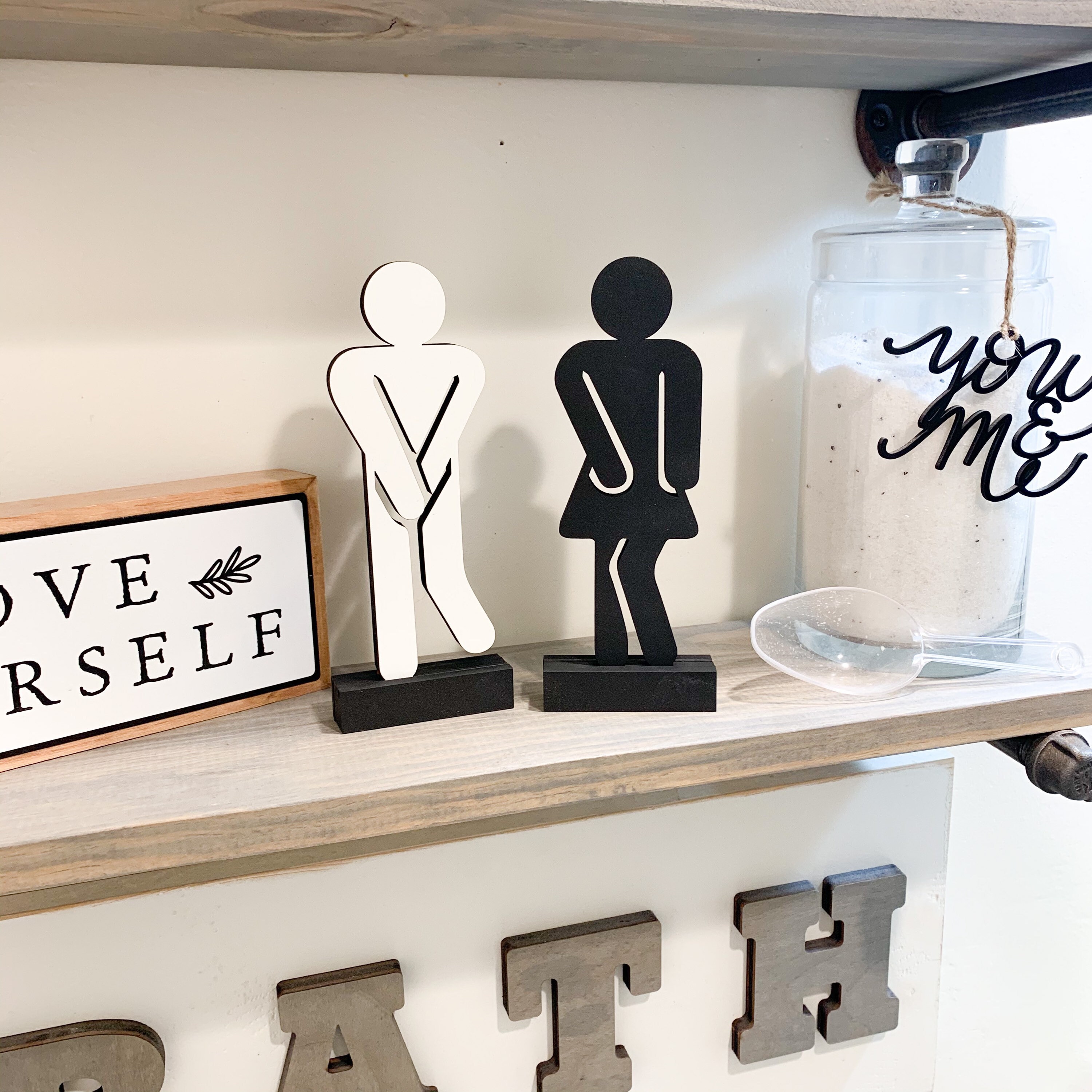 Set of 2 Standing Bathroom Sign People Wood Cutouts 7 Color Etsy