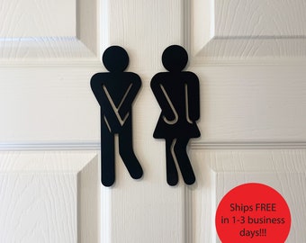 Funny Bathroom Sign: Laser Cut People Wood Restroom Decor