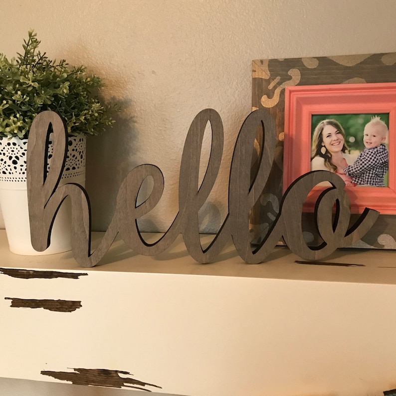 Hello Wood Word Cutout Laser Cut Word Welcome Sign Wall  Etsy