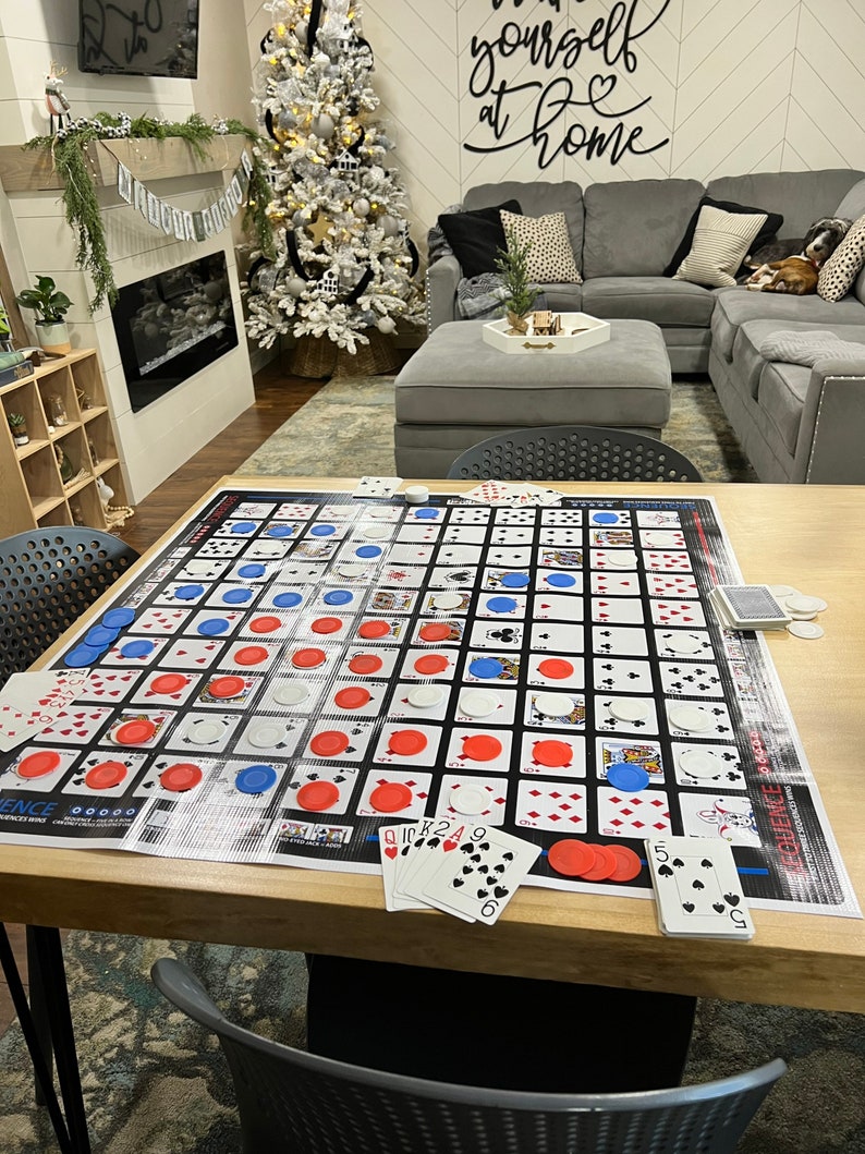 Jumbo Sequence Game, Giant Board Game Mat, Cards and Chips Included image 6