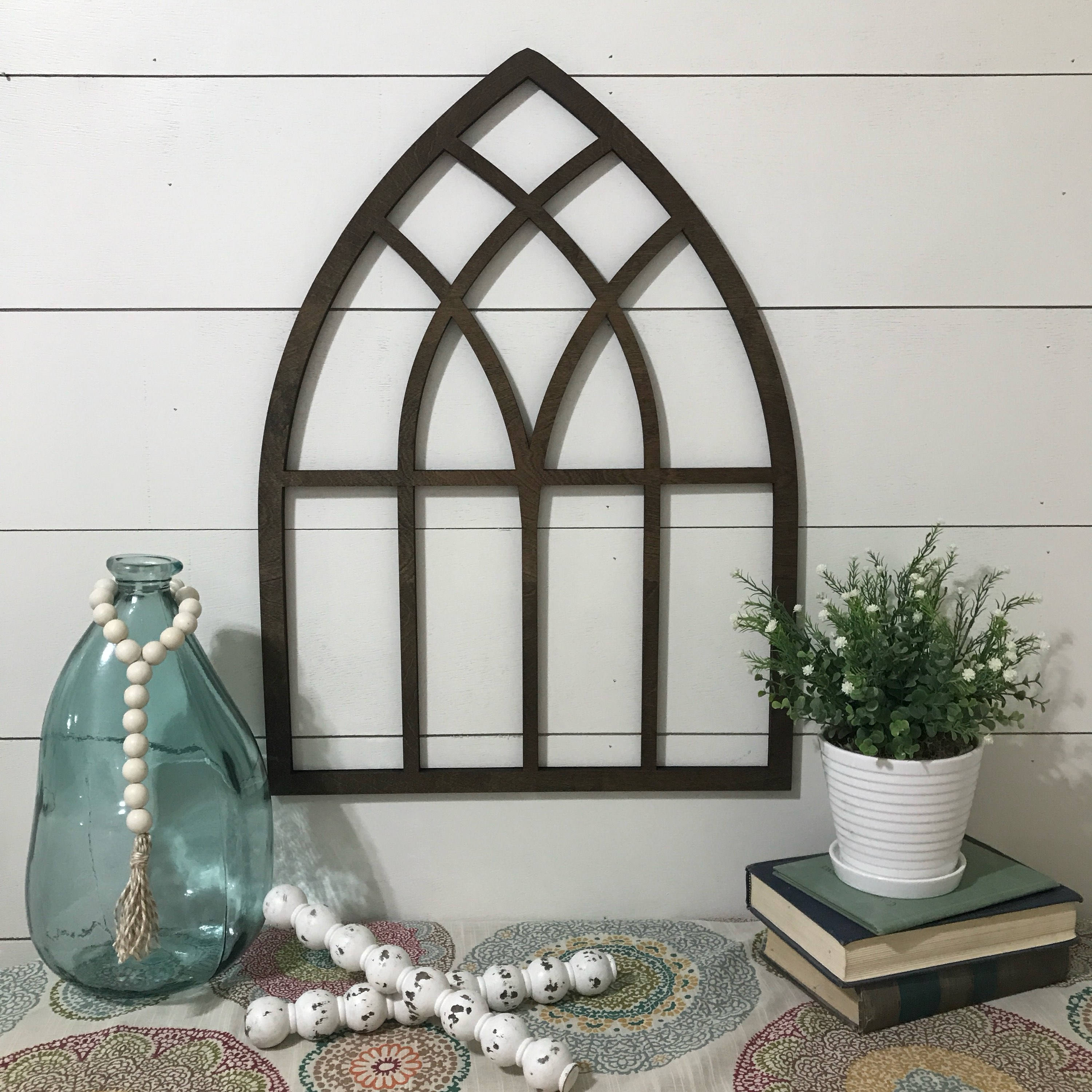 Brown Arched Cathedral Window Frame Wood Wreath 50