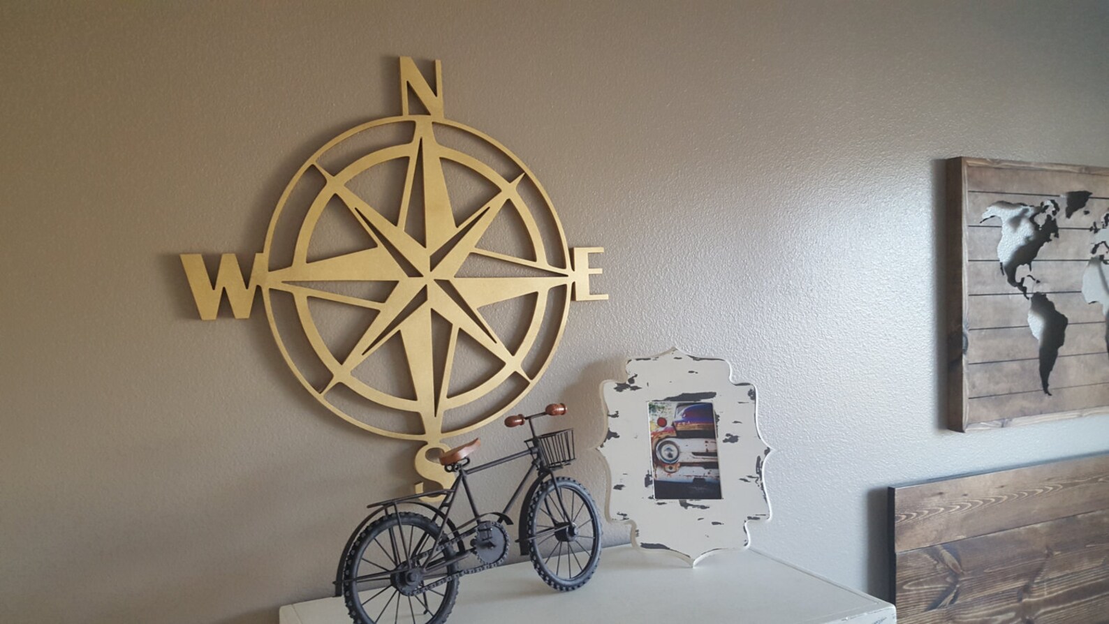 Wood Compass Cutout Wooden Compass Large Gold Compass 3d Etsy