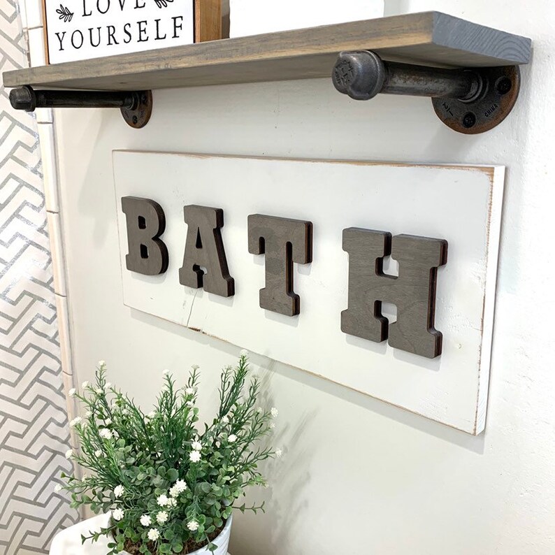 Bathroom Sign Bath Sign Wood Word Cutout Laser Cut Words Etsy