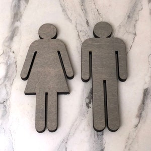 Set of 2 Bathroom People Wood Cutouts 7 Color Options! Laser Cut Restroom Men & Women Bathroom Decor, Boys, Girls Bath Sign