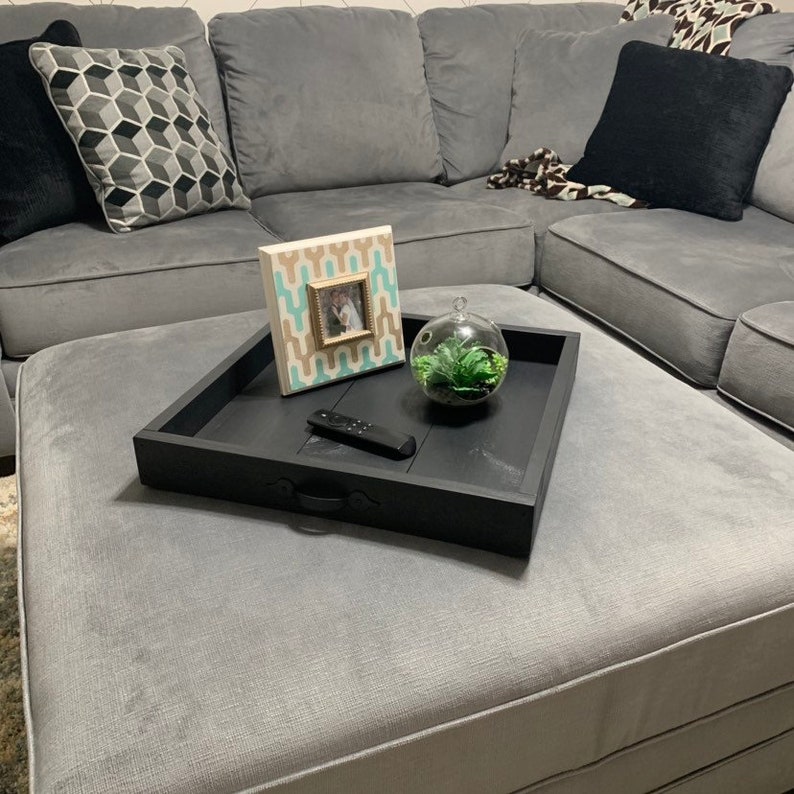 Black Rustic Wood Coffee Table Tray Home Decor Ottoman Image 0