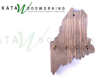 Maine State Shaped Key Holder For Wall - Wood Wall Mount Key Hanger Rack Hooks for Tack Room Boathouse - Jewelry Organizer – Handmade!