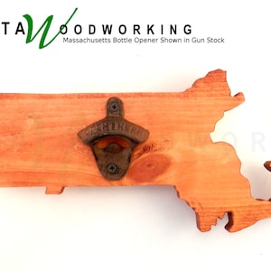 Massachusetts State Shaped Bottle Opener for Wall - Wood Wall Mount Barware - Beer Bottle Opener - Handmade!
