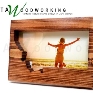 Montana State Shaped Picture Frame - 5&quot; x 7&quot; Photo Holder - Wood - Hand Made