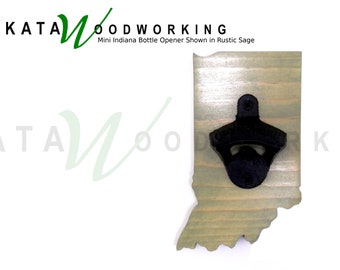 Mini Indiana State Shaped Bottle Opener for Wall - Wood State Shaped Cut Out Wall Hanger - Wall Mount Mounted - Handmade