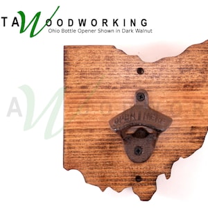 Ohio State Shaped Bottle Opener for Wall - Wood Wall Mount Buckeye Barware - Beer Bottle Opener - Bar Accessory - Handmade!