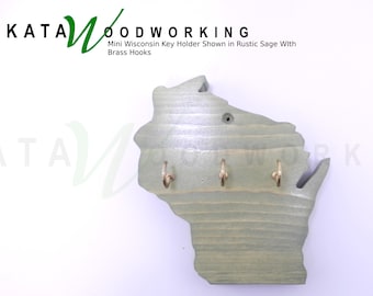 Handmade Wisconsin Wood Key Holder: Rustic Wall Decor with Brass Hooks