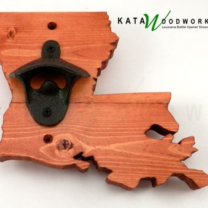 Louisiana State Shaped Bottle Opener For Wall  - Wood Cut Out Bottle Opener - Wall Mount Mounted - Beer Bottle Opener Handmade!