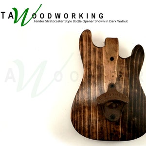 Fender Stratocaster Style Bottle Opener for Wall - Wood Wall Mount Guitar Barware - Beer Bottle Opener - Handmade!