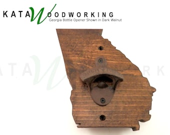 Georgia State Shaped Bottle Opener for Wall - Wood Wall Mount Barware -  Handmade