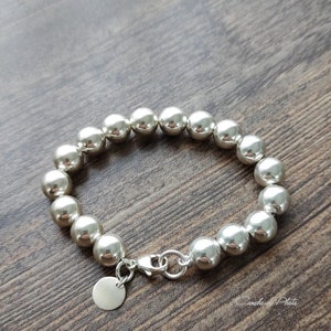 Sterling Silver Beads Bracelet 10 mm. Sterling silver Ball Bracelet, Everyday Wear, Classic sterling silver bracelet
