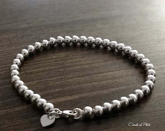 Sterling Silver Bead Bracelet,  5 mm. Sterling Ball Bracelet, Everyday Wear, Simple Sterling Bracelet