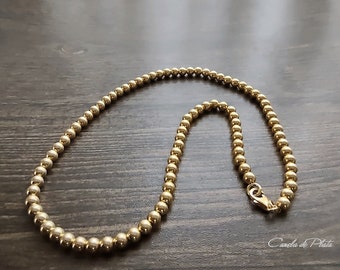 18 karat gold ball necklace over sterling silver. Gold stackable choker. Delicate necklace of small gold Vermeil beads