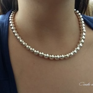 Sterling Silver 8mm Beads Necklace. Sterling Silver Balls Necklace. Bridal Choker. Statement Necklace