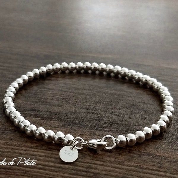 Sterling Silver Bead Bracelet, 4 mm. Sterling Ball Bracelet, Everyday Wear, Casual Bracelet. Stackable bracelet