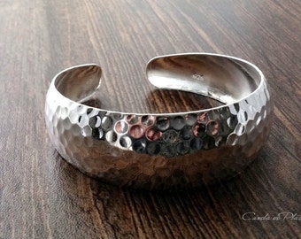 Hammered sterling silver plated  bracelet. Sterling silver plated Bangle Cuff, Thick electroplating hammered bracelet