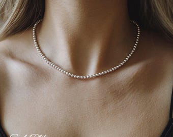 Sterling Silver Bead Choker, 4mm. Sterling silver ball necklace, Everyday Wear, Casual Necklace. Stackable choker