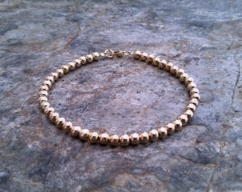 Vermeil yellow gold beads bracelet 3mm. 18K gold bead bracelet on sterling silver. Stackable bracelet for everyday use