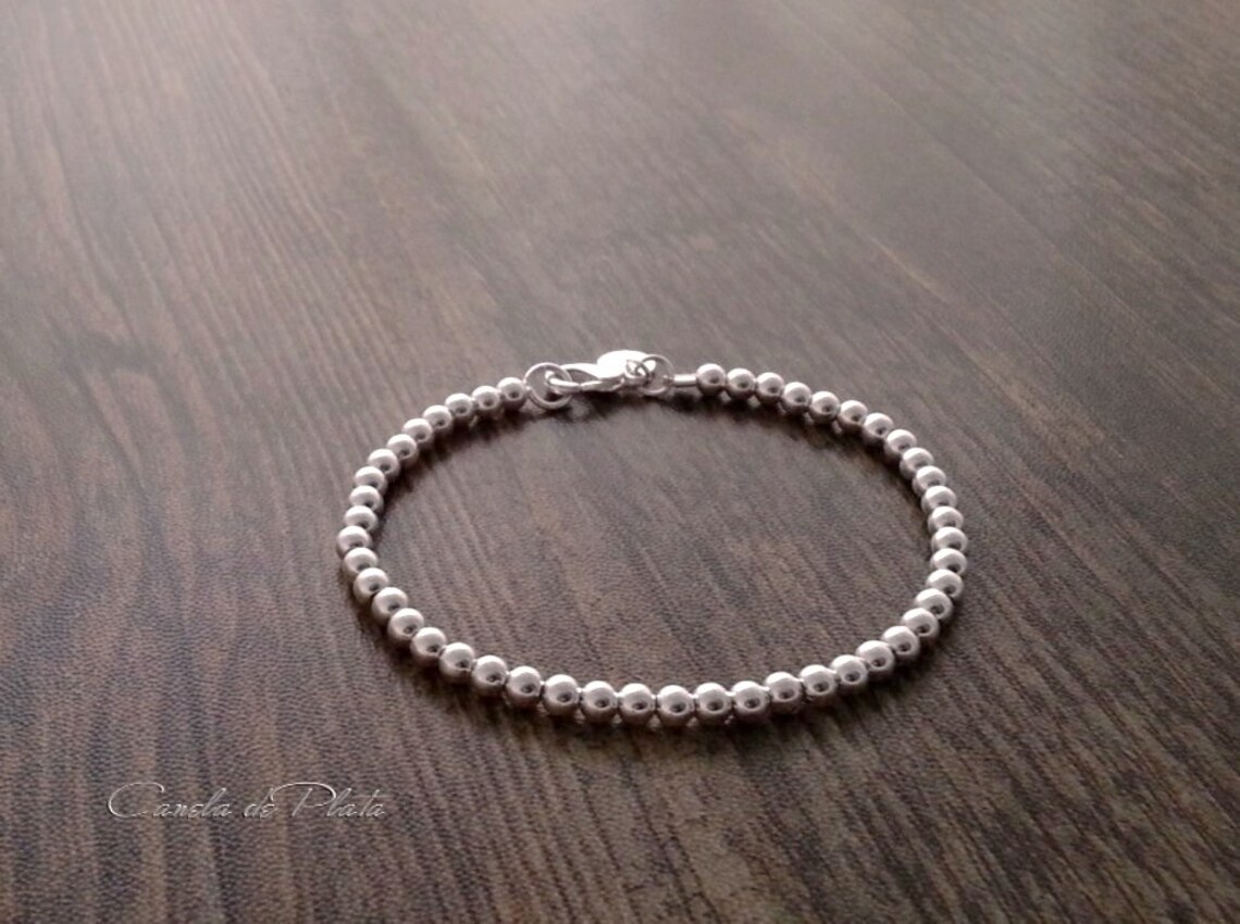 Sterling Silver Bead Bracelet 4 Mm. Sterling Ball Bracelet Etsy