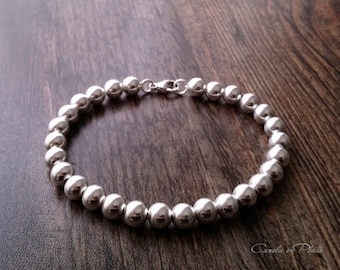 Sterling Silver Beads Bracelet 7mm Sterling Silver Balls Bracelet, Everyday Wear, Simple Sterling Bracelet