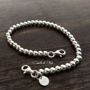 Sterling silver bracelet with two clasps for medical seal. Bracelet with two clasps for medical alert. Silver Bead Bracelet, 4mm.