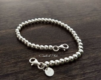 Sterling silver bracelet with two clasps for medical seal. Bracelet with two clasps for medical alert. Silver Bead Bracelet, 4mm.