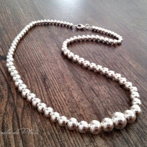 Sterling silver bead necklace 10mm sale