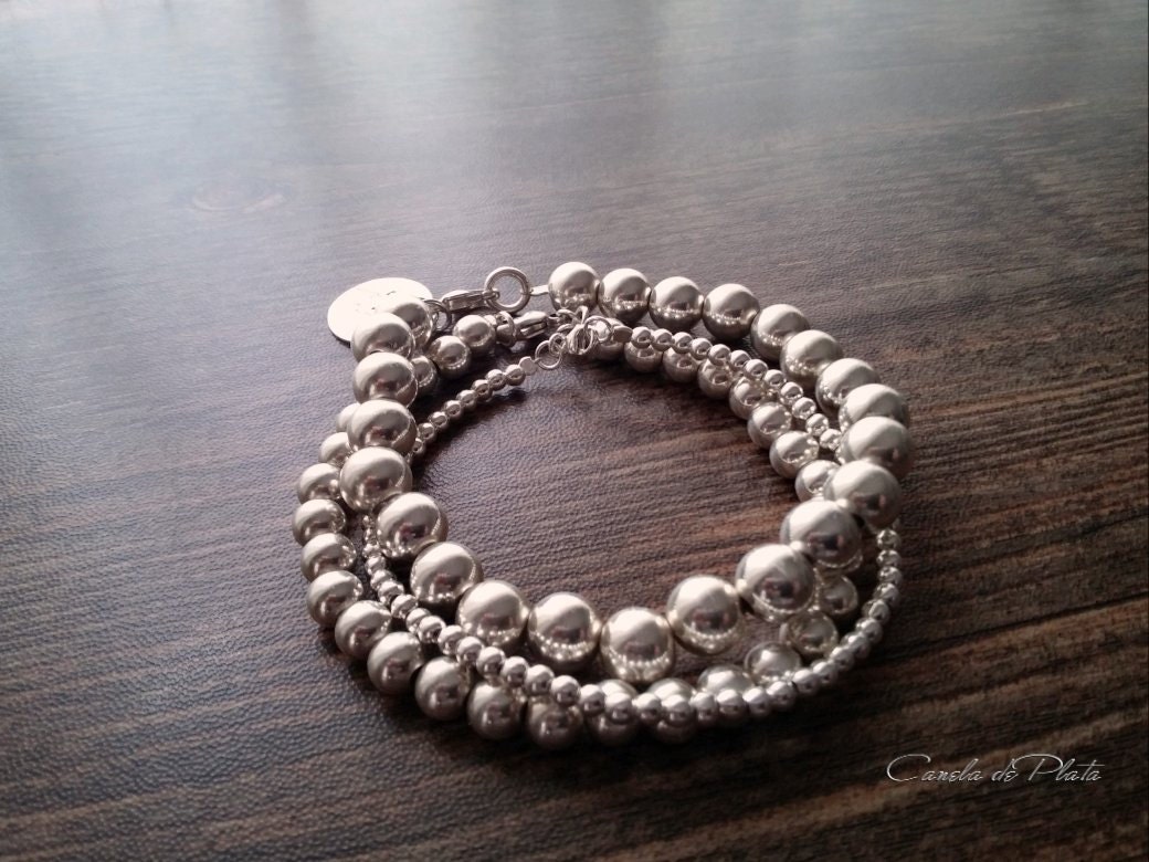 Set of 3 Bracelets Sterling Silver Beads 4 6 and 8 Mm. Set of Etsy
