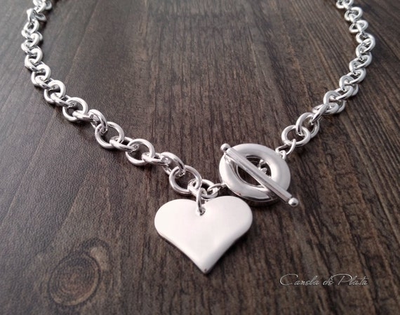 Heart Charm Necklace Silver Plated 