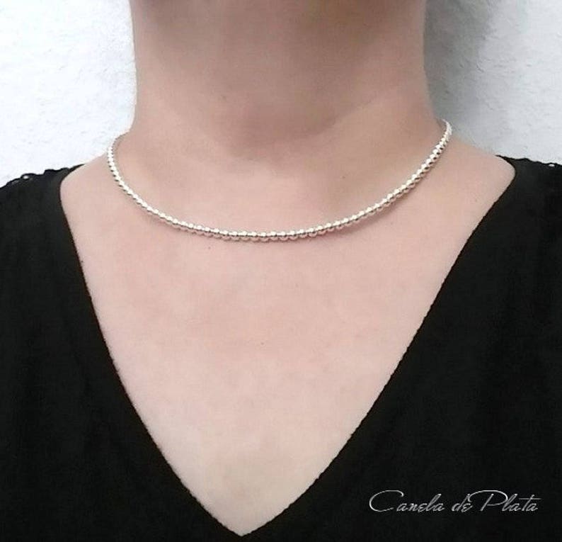 Sterling Silver Bead Choker, 4mm. Sterling silver ball necklace, Everyday Wear, Casual Necklace. Stackable choker image 2