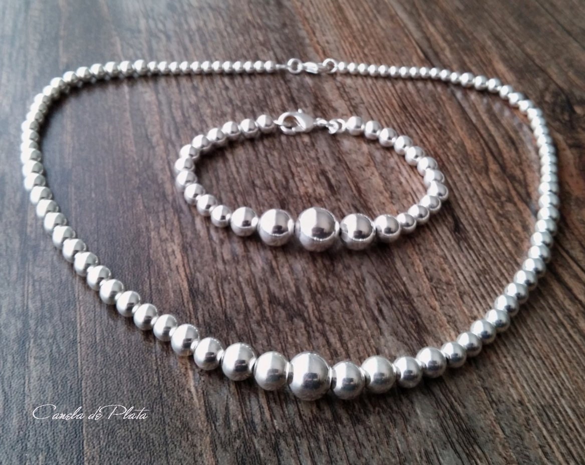 Handmade Graduated Silver Bead Necklace