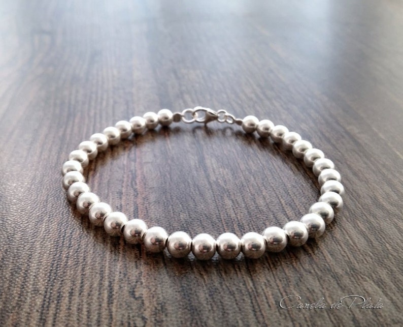 Sterling Silver Bead Bracelet 5 Mm. Sterling Ball Bracelet Etsy