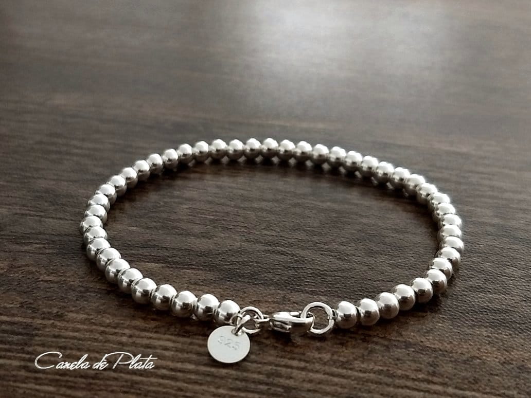 Pulsera de bolitas plata 925 de 4 mm. Pulsera de la amistad. | Etsy España