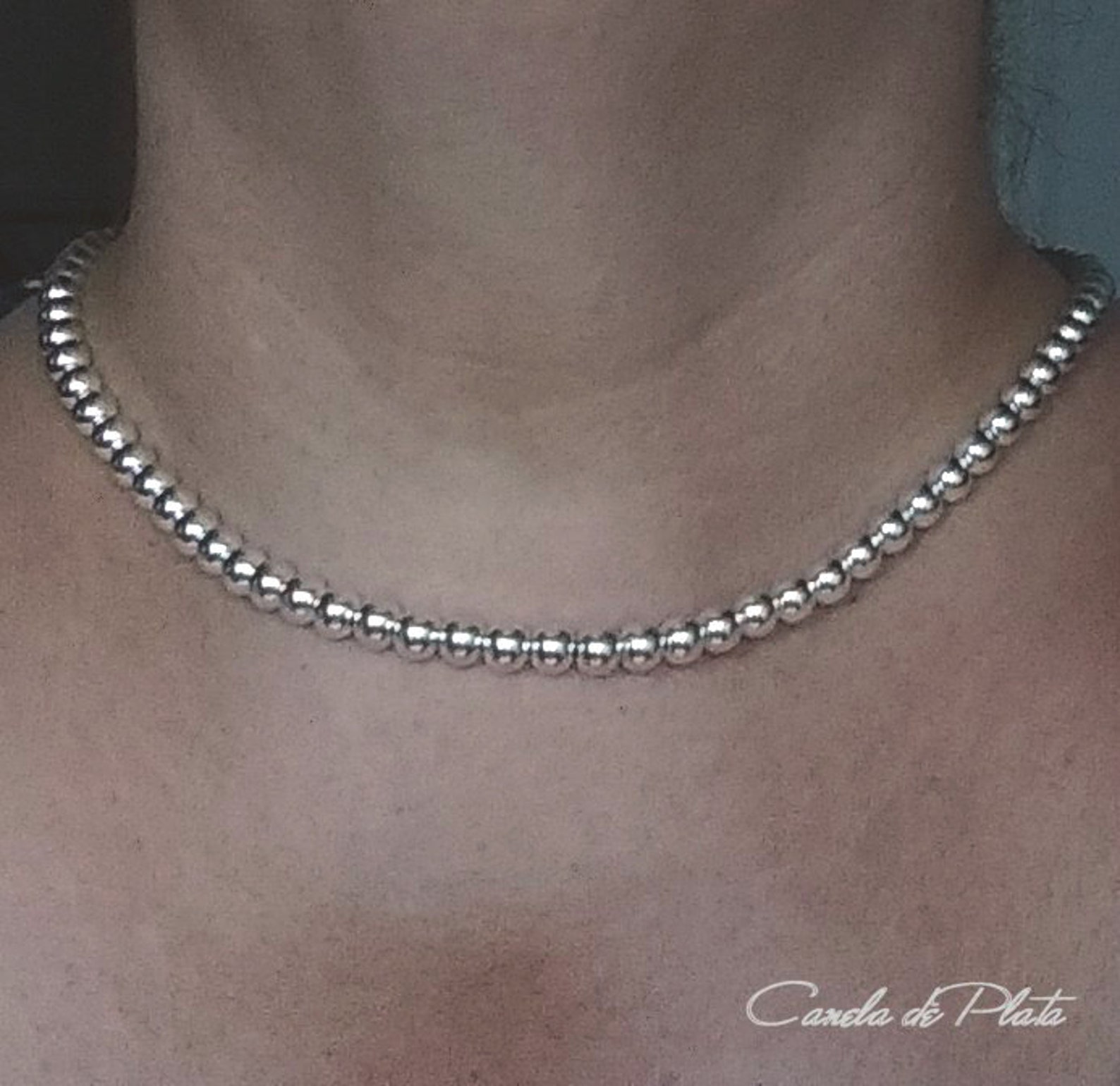 Collar de bolitas de plata 925 de 4 mm. Collar de cuentas de Etsy