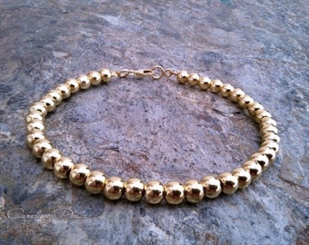 Beads bracelet 18K Gold Vermeil over sterling silver. Vermeil beads 5mm. bracelet gold 18K over sterling silver