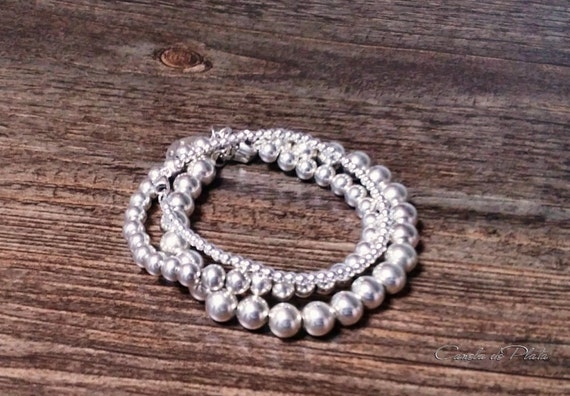925 Plata PLT triple entrelazados Bola De Cuentas Brazalete Pulsera 63 mm diámetro B26 Reino Unido